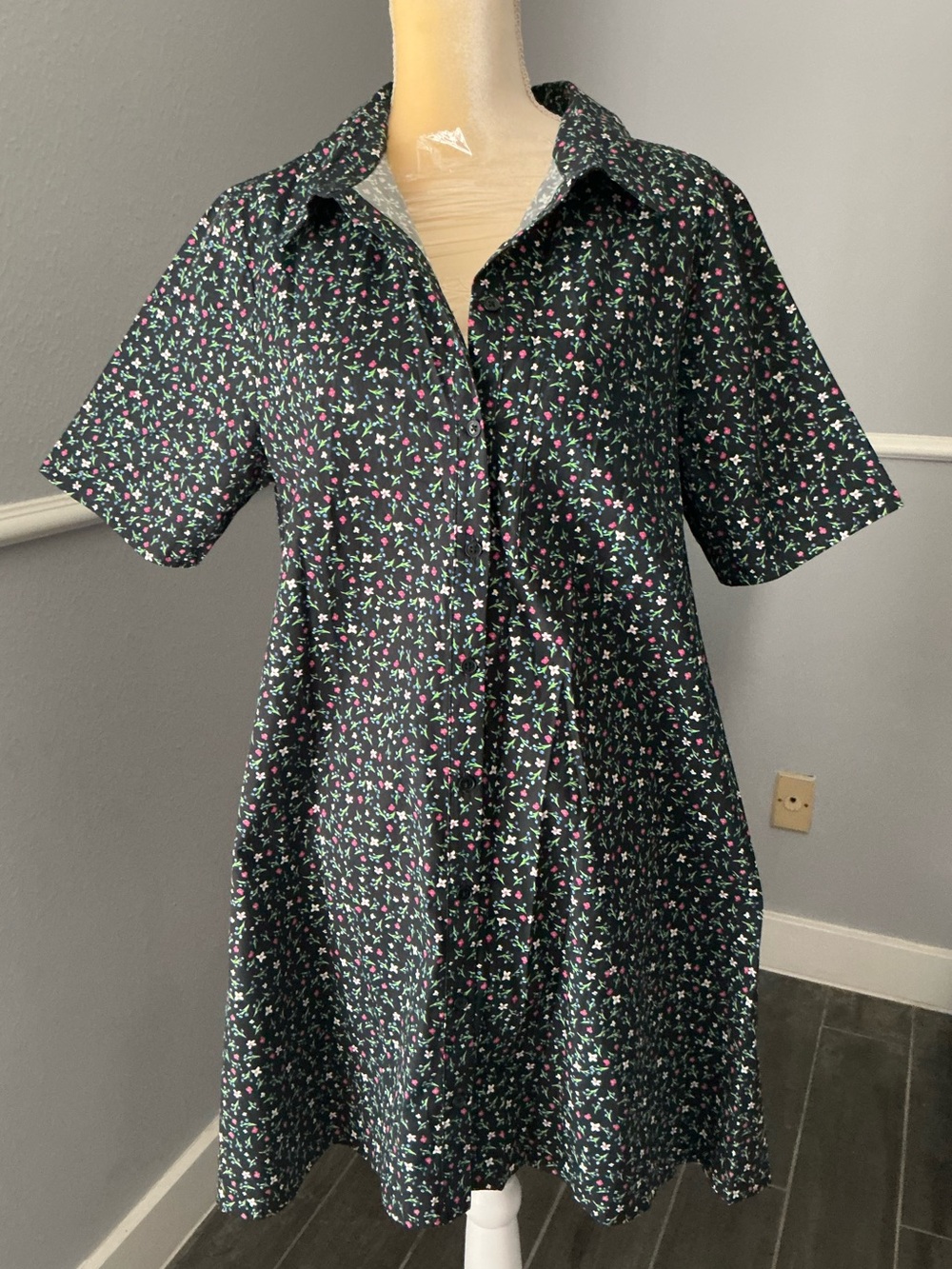 Zara Black Mini Dress with Pink & Green Floral Print